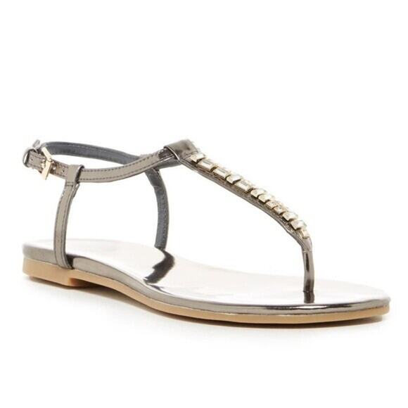 NWOB Cole Haan Gunmetal Effie Jewel Sandal Metallic Rhinestone Thong Toe 11 - Picture 1 of 7